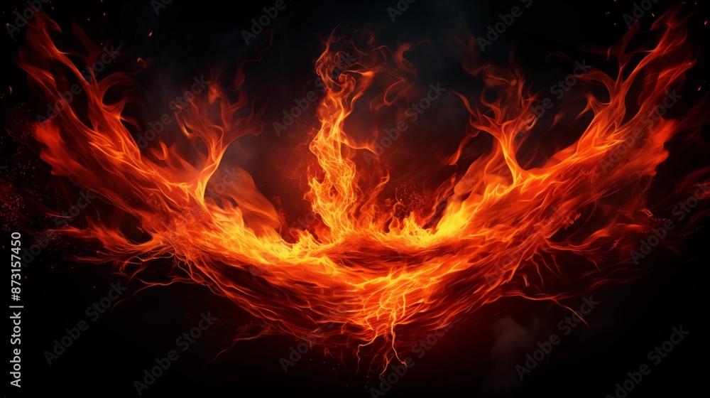 Vivid depiction of a fiery explosion resembling wings Vivid depiction of a fiery explosion resembling wings