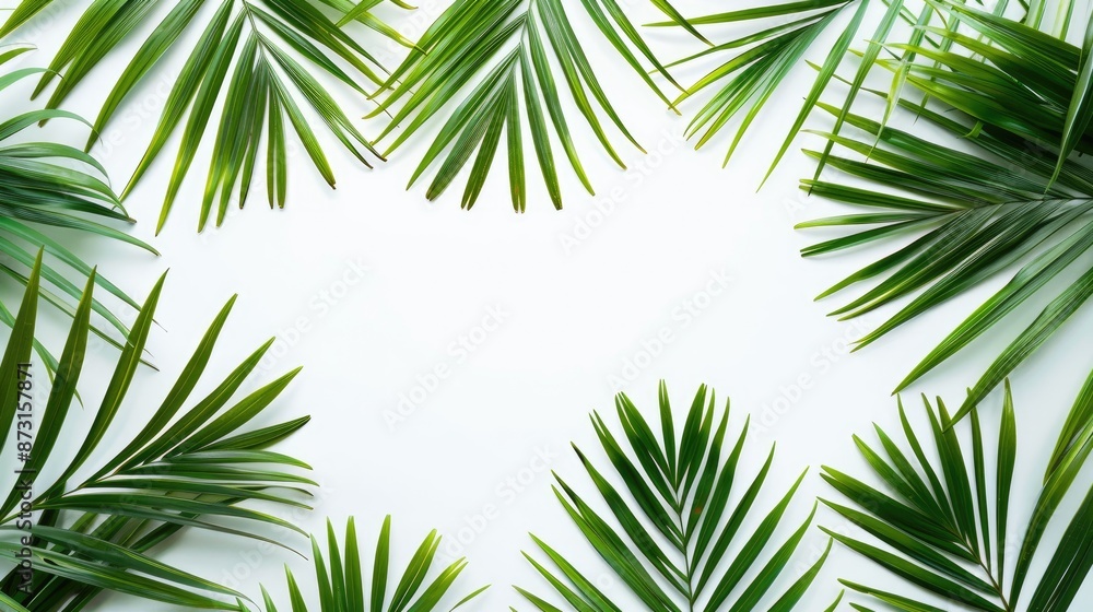 Palm Leaf Frame on White Background for Trendy Tropical Theme Palm Leaf Frame on White Background for Trendy Tropical Theme