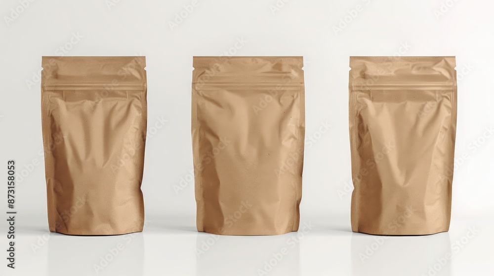 Brown craft paper bag template for food packaging on white background Mockup collection Brown craft paper bag template for food packaging on white background Mockup collection