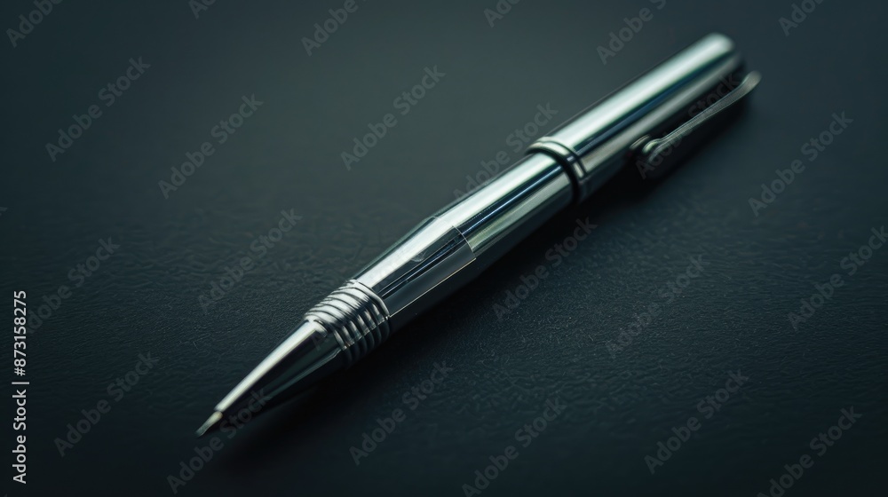 Shiny silver pen on dark paper