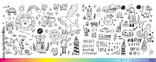 Collection of hand drawn cute doodles,Doodle children drawing,Sketch set of drawings in child style,Funny Doodle Hand Drawn,Page for coloring, cute animal hand drawn, cute Doodle