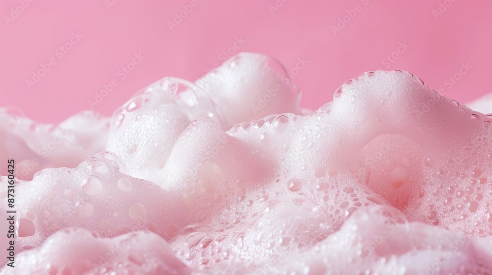 Fototapeta premium Pink background with soap foam and empty space