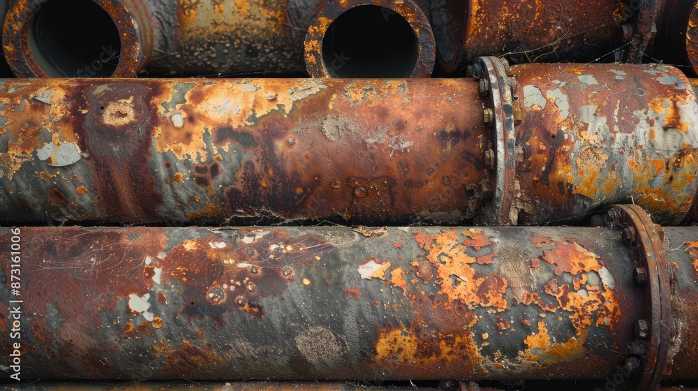 Close up surface of abandoned old water pipes for recycling suitable for backgrounds and copy space Close up surface of abandoned old water pipes for recycling suitable for backgrounds and copy space