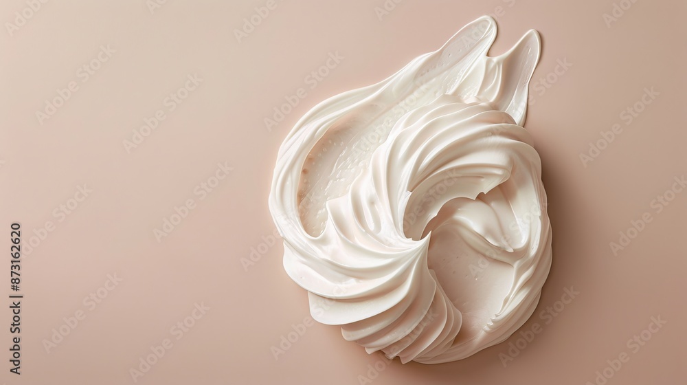Creamy face cleansing mousse sample, top view, light base color background, soft and smooth, designed for professional advertising, isolated background, studio lighting Creamy face cleansing mousse sample, top view, light base color background, soft and smooth, designed for professional advertising, isolated background, studio lighting