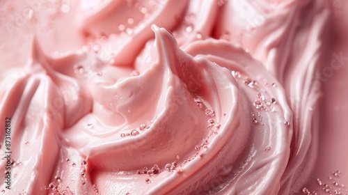 Creamy texture of face cleansing mousse, close-up, soft and smooth, light base color background, isolated background, studio lighting