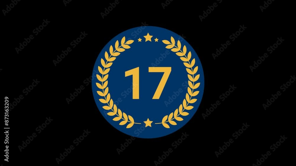 17 Number Laurel Wreath Badge Animation 17 Number Laurel Wreath Badge Animation
