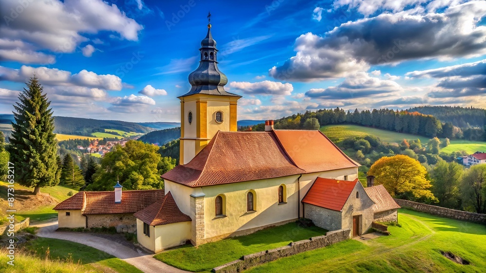 Church of St. James in Chvojno dates from the 13th century. It is situated on a hill above the Baroque farmyard Chvojen in the cadastral area of the town Benesov near by Prague. Church of St. James in Chvojno dates from the 13th century. It is situated on a hill above the Baroque farmyard Chvojen in the cadastral area of the town Benesov near by Prague.