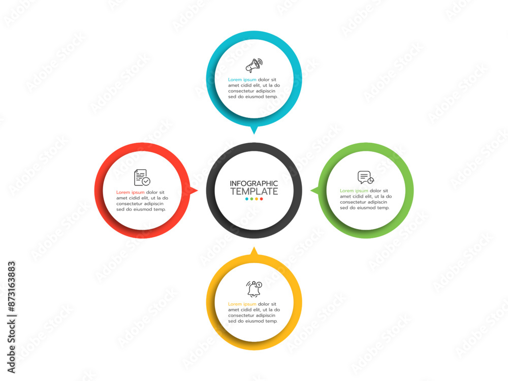 Circular scheme with 4 option or elements. Concept of cyclic business process with 4 stages. Minimal infographic design template. Modern flat vector illustration for data visualization. Circular scheme with 4 option or elements. Concept of cyclic business process with 4 stages. Minimal infographic design template. Modern flat vector illustration for data visualization.