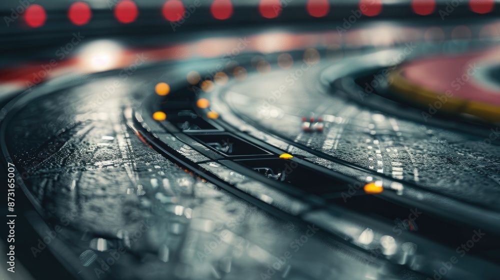 Obraz premium Puzzle racetrack on empty background with defocused close up shot and copy space