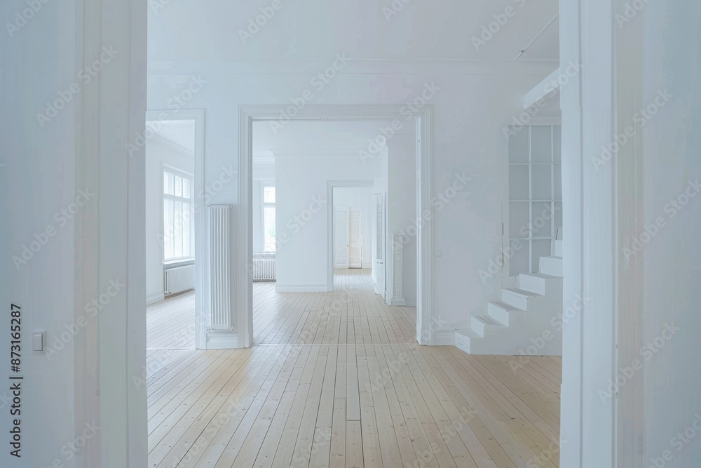 Interior of modern empty room with white walls and wooden floor. Interior of modern empty room with white walls and wooden floor.