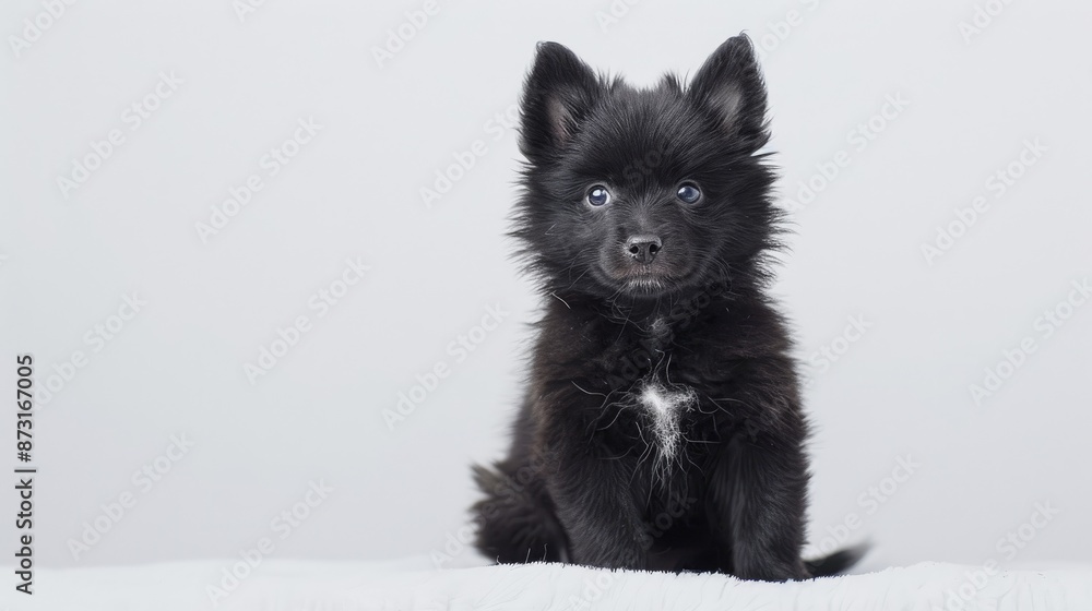 Six month old German Spitz puppy against white backdrop Six month old German Spitz puppy against white backdrop