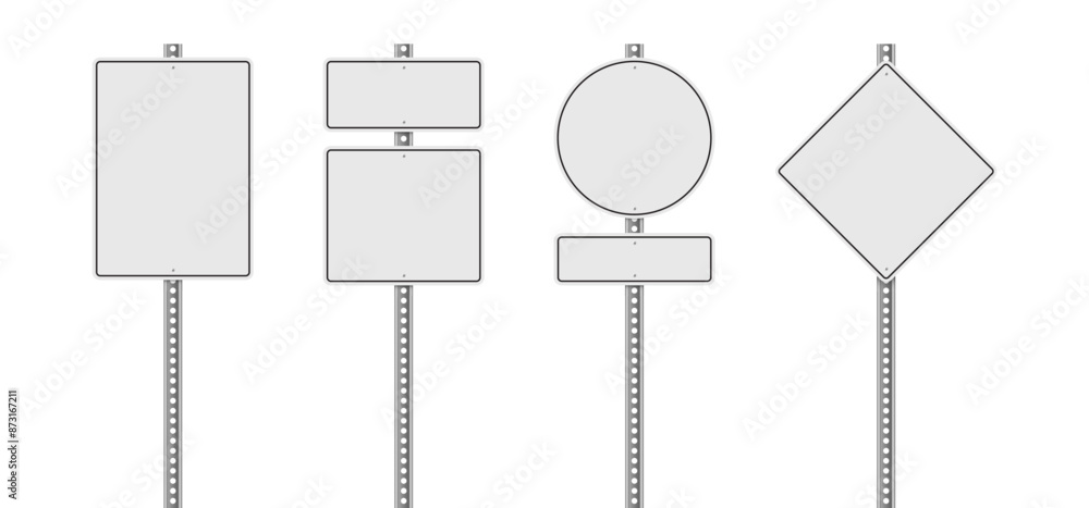 Fototapeta premium Collection of blank white road sign or Empty traffic signs isolated on white background
