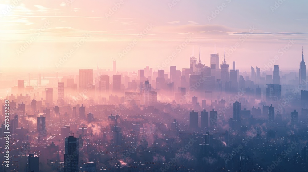 A city skyline in the early morning, with soft light illuminating the cityscape and creating a serene urban scene. A city skyline in the early morning, with soft light illuminating the cityscape and creating a serene urban scene.