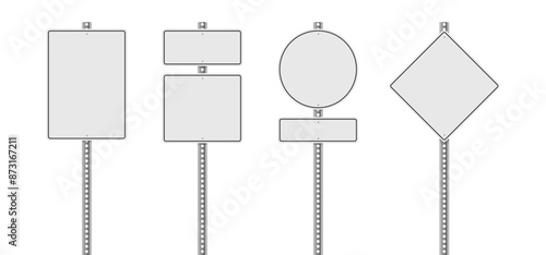 Collection of blank white road sign or Empty traffic signs isolated on white background