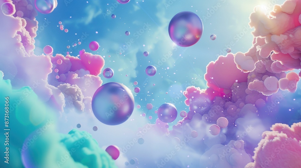 Dreamy Surreal Sky with Floating Spheres and Colorful Clouds in a Fantasy Landscape Dreamy Surreal Sky with Floating Spheres and Colorful Clouds in a Fantasy Landscape