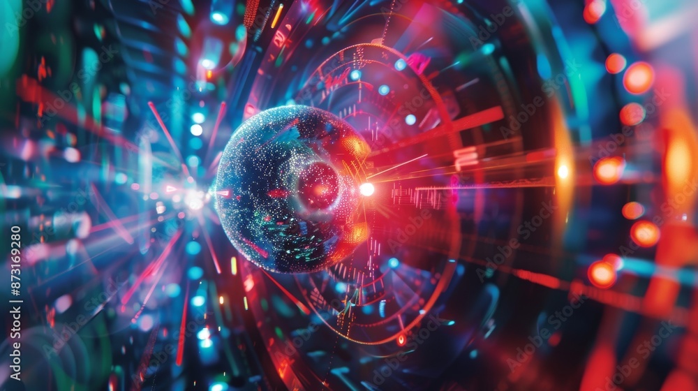 Obraz premium The cover of the calendar features a holographic image of a colliding proton and antiproton representing the exciting collisions that occur in particle accelerators.