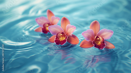 Three orchids in the blue water
