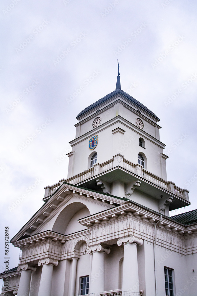 Minsk City Hall exterior, tower clock Minsk City Hall exterior, tower clock