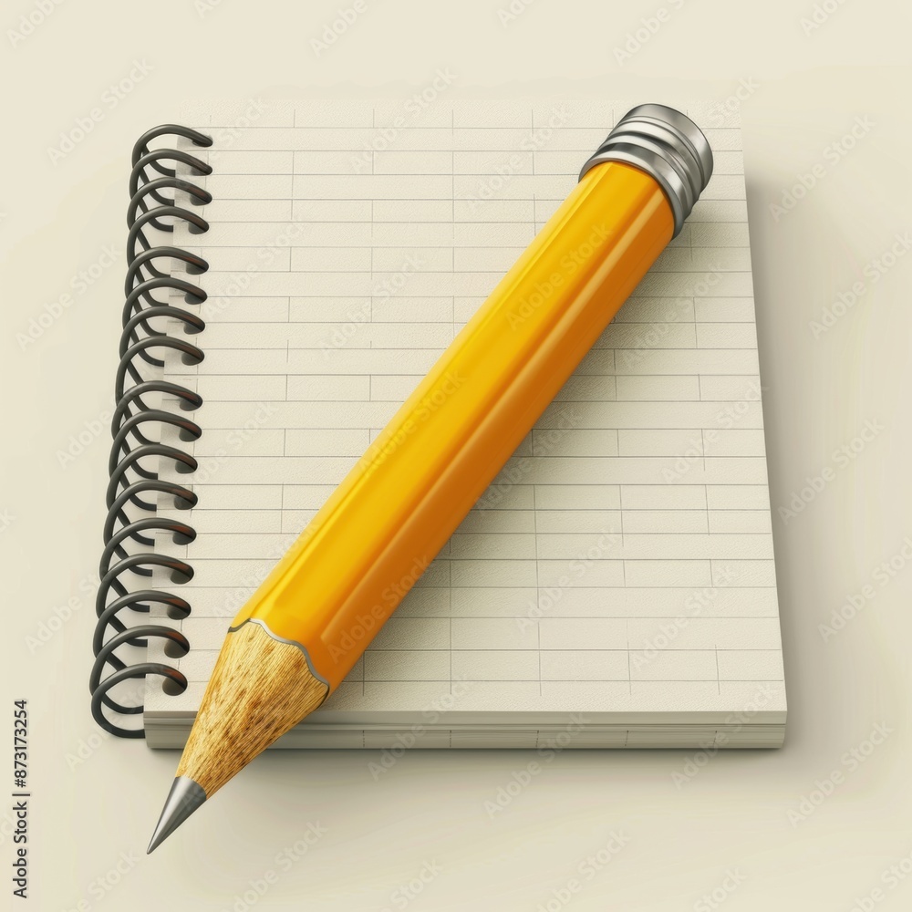 3D Yellow Pencil on Spiral Notebook Close-Up
3D Yellow Pencil on Spiral Notebook Close-Up