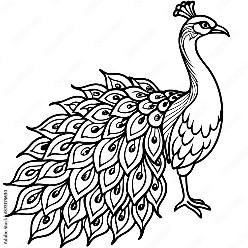 Fototapeta premium Beautiful Hand drawn Peacock bird, Stock Illustratio