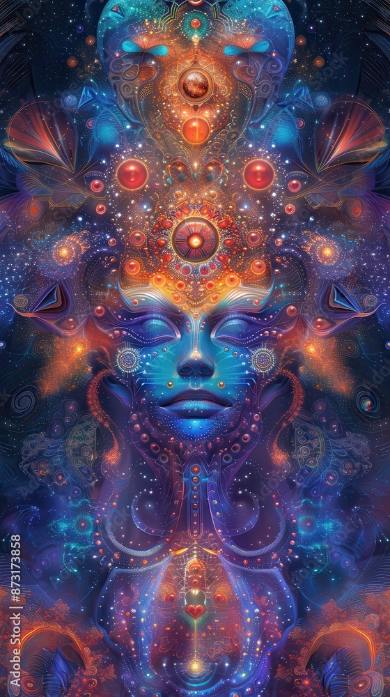 Vibrant Abstract Digital Art of a Mystical Face with Cosmic and Psychedelic Elements Vibrant Abstract Digital Art of a Mystical Face with Cosmic and Psychedelic Elements