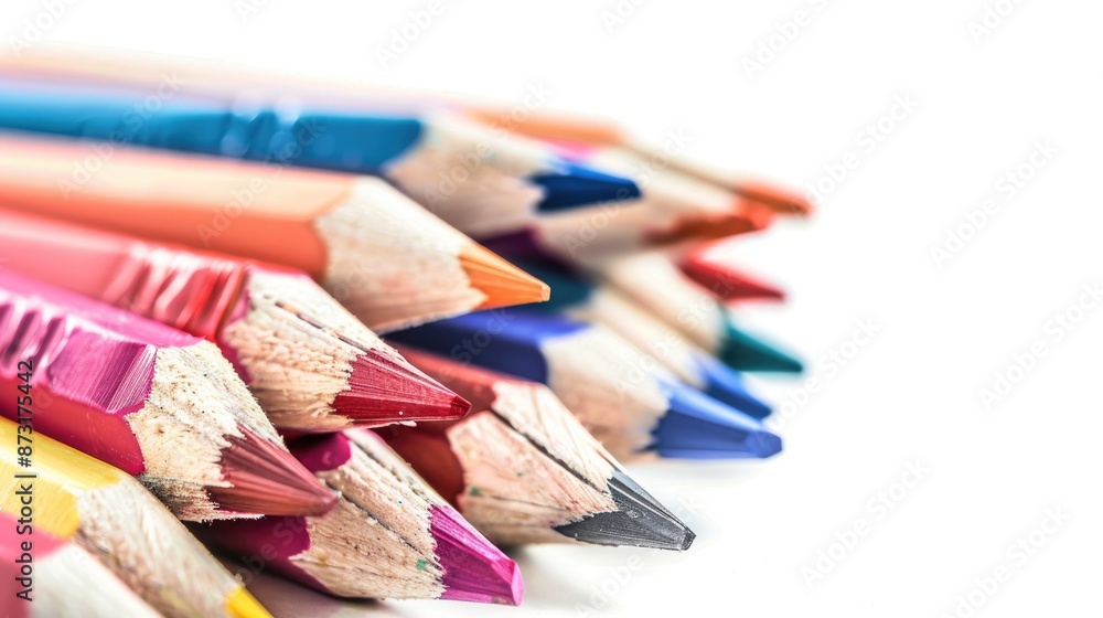 Vibrant school pencils on white background for copy space Vibrant school pencils on white background for copy space