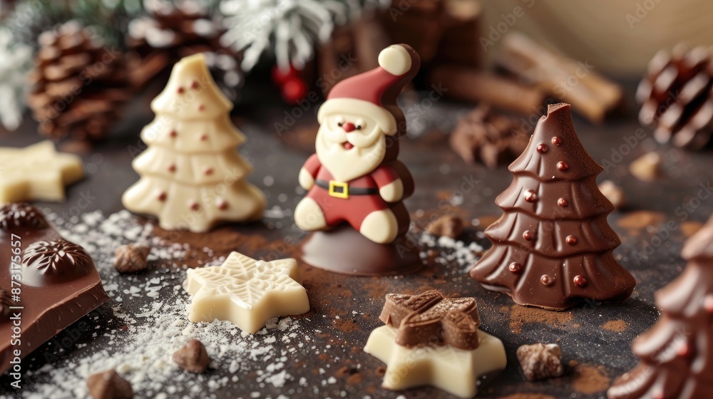 Festive Chocolate Treats Santa and Tree Shapes Premium Image Festive Chocolate Treats Santa and Tree Shapes Premium Image