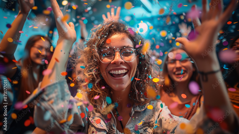 Energetic revelers move to the rhythm on the dance floor of a vibrant nightclub
