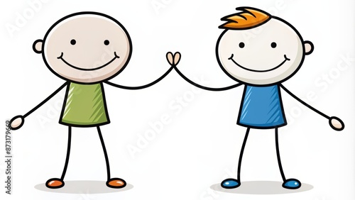 Two cartoon stick figures extending hands in a gesture of unity, conveying cooperation and mutual respect in a simple illustration.