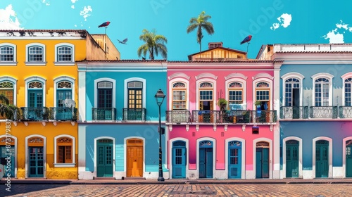 Colorful Illustration of Historic Houses in Pelourinho, Salvador   © Kristian