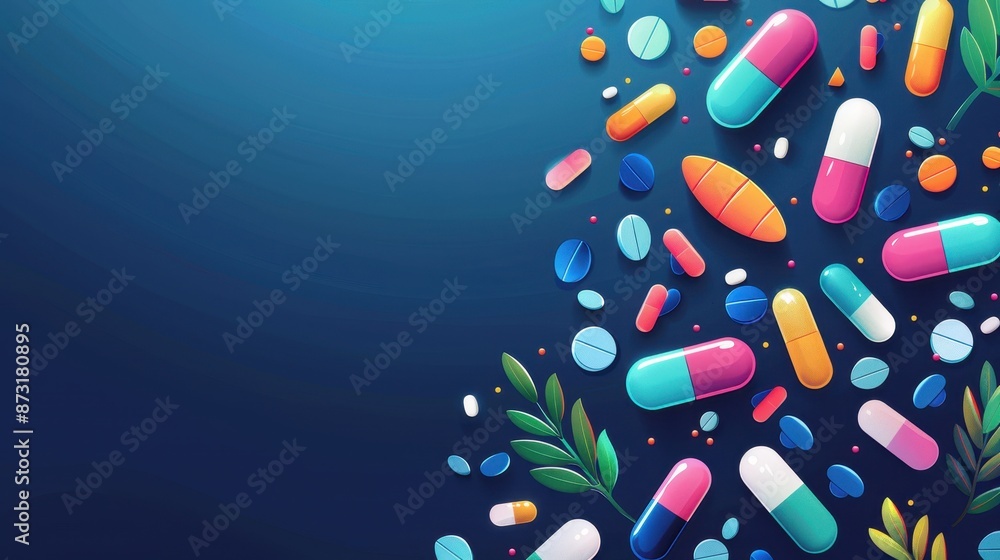 Medical guide website background with pills, professional and clean design, illustration background Medical guide website background with pills, professional and clean design, illustration background
