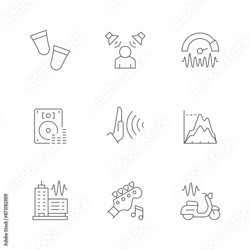 Set line icons of noise pollution