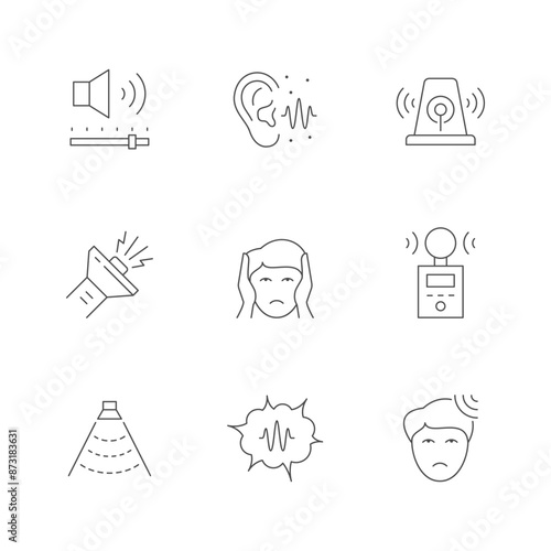 Set line icons of noise pollution
