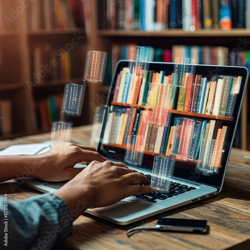 hand with books on library