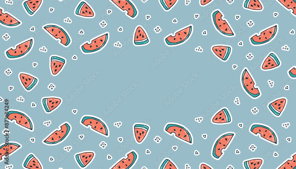 watermelon. template. doodle. stickers. color doodle. frame. an empty center. a template for advertising and banners. a slice of watermelon. vector. on a colored background. watermelon. template. doodle. stickers. color doodle. frame. an empty center. a template for advertising and banners. a slice of watermelon. vector. on a colored background.