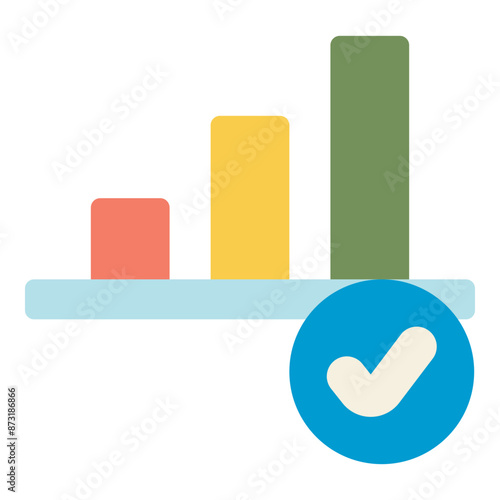 statistical growth bar chart with check mark flat icon