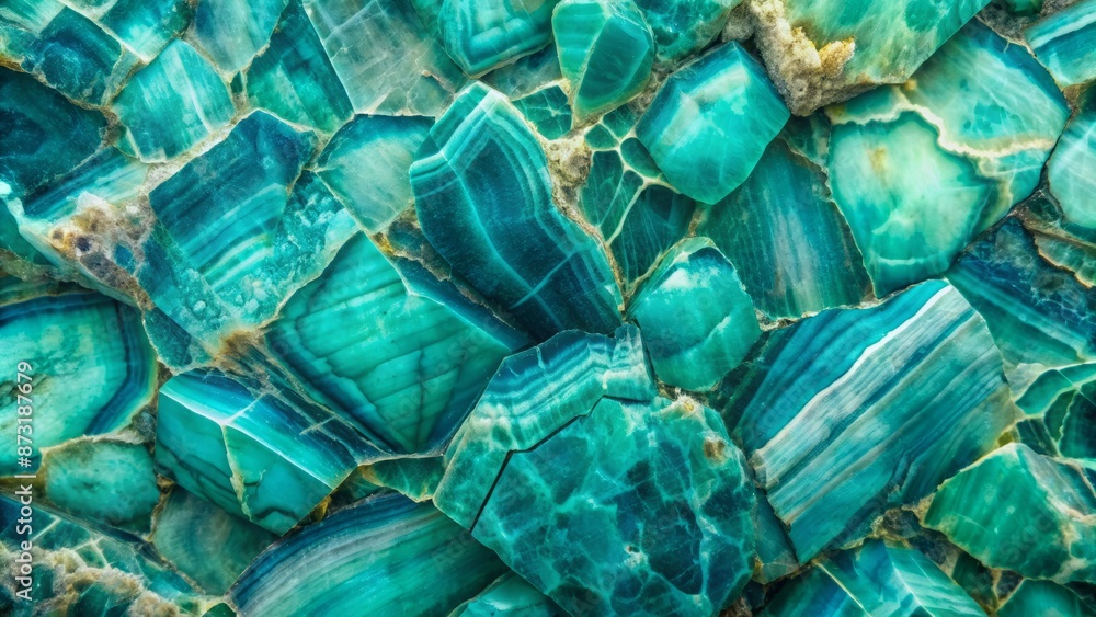 Obraz premium Vibrant blue-green abstract texture of amazonite gemstone pattern ideal as futuristic wallpaper for computer laptop smartphone screen or cell phone cover