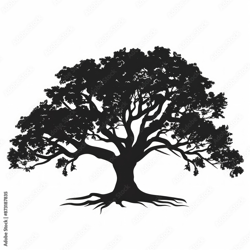 Fototapeta premium Majestic Oak Tree Silhouette Isolated on White Background Depicting Strength and Longevity concept