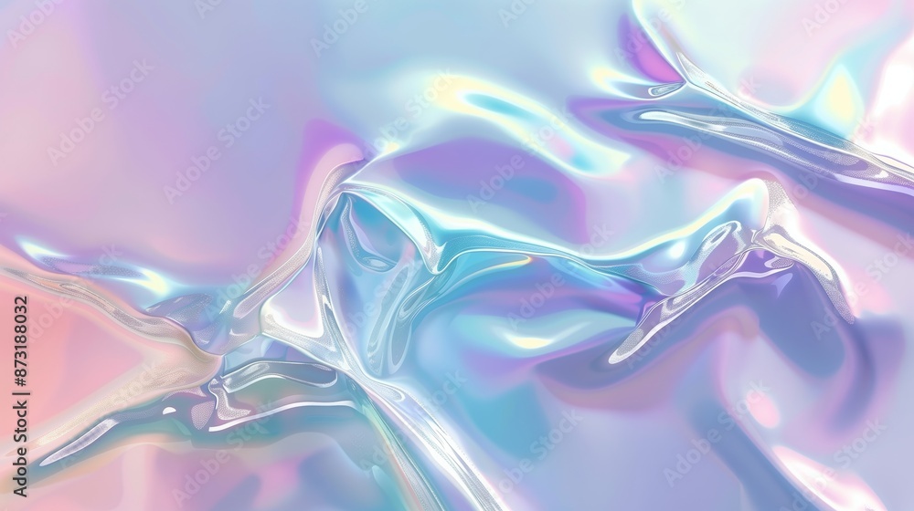 Obraz premium Holographic folds, minimalist design. Trendy texture, iridescent colors. Fluid and glossy appearance