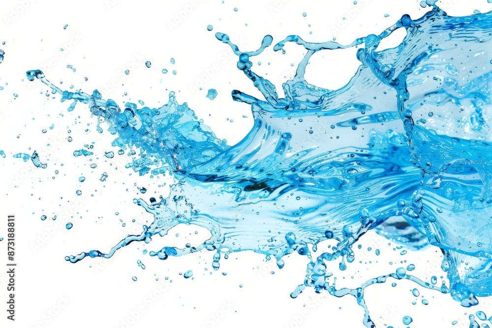 Blue water splash wave background, blue color, white isolated background, banner with copy space area. Spa or refreshing drink. Blue water splash wave background, blue color, white isolated background, banner with copy space area. Spa or refreshing drink.