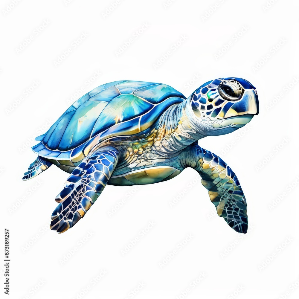 Fototapeta premium A sea-turtle watercolor illustration on white background.