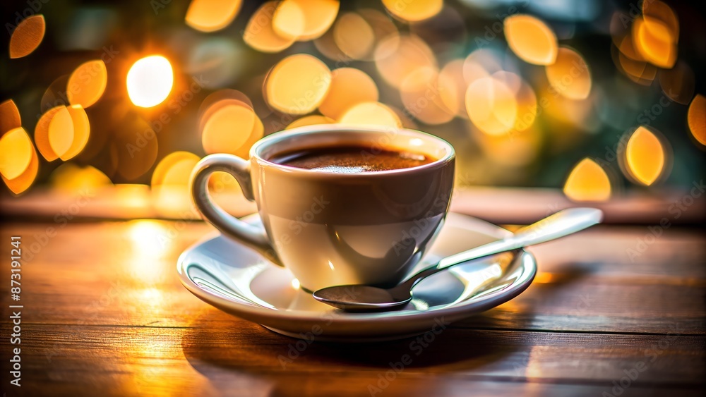 Fototapeta premium Tilt-Shift Coffee Cup with Anamorphic Bokeh