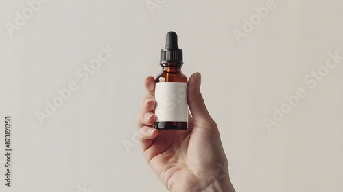 Wallpaper Mural close up product mockup of essential oil bottle with blank white label, held by the hand Torontodigital.ca