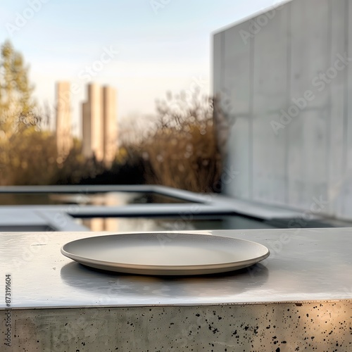 empty white plate In a minimalist style building
