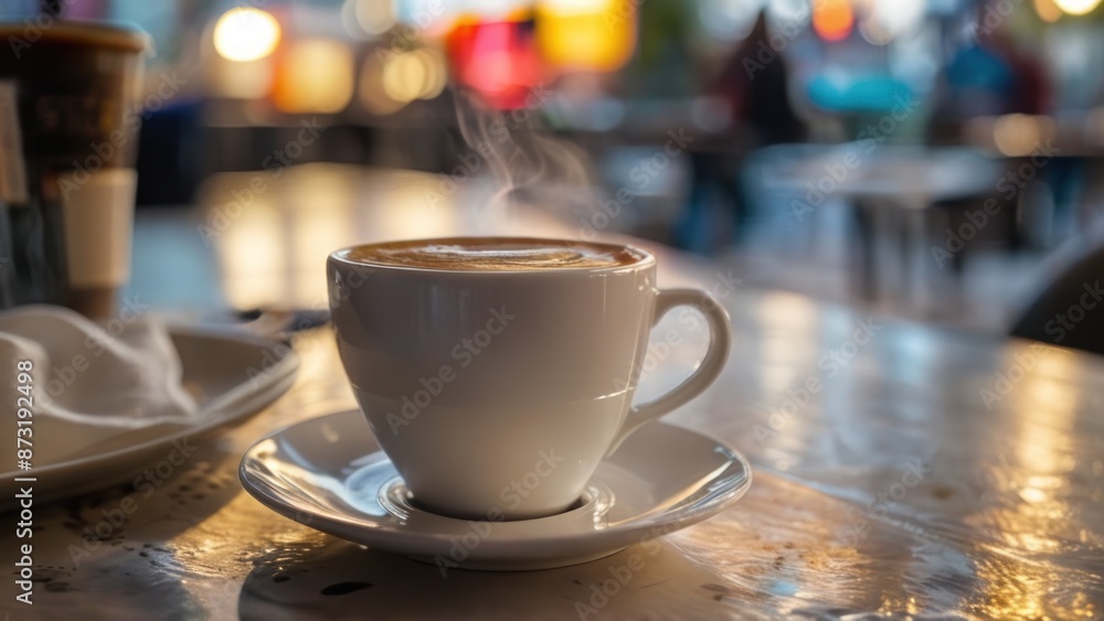 Fototapeta premium a white coffee cup sitting on top of a table