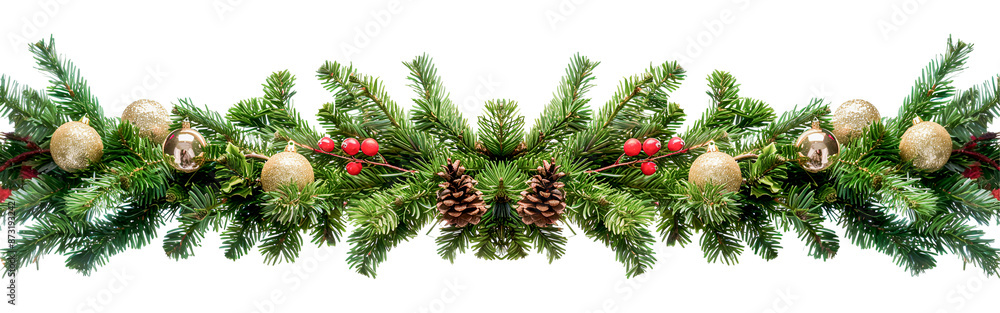 Christmas wreath with fir branches and balls on white Christmas wreath with fir branches and balls on white