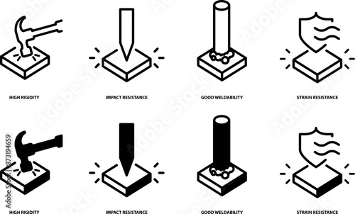 Characteristics metal icon set, vector illustration