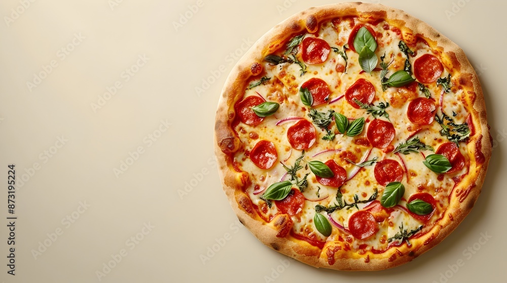 Mouthwatering 3D Rendered Pizza on Cream Background with Copy Space Mouthwatering 3D Rendered Pizza on Cream Background with Copy Space