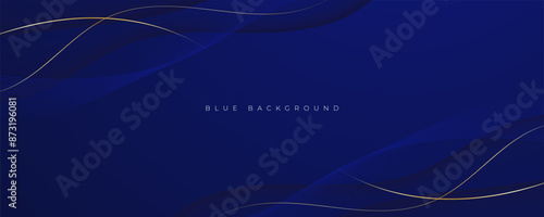 Abstract wavy blue background with gold accents and red light design