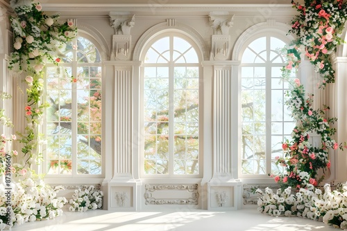 Background wedding with floral and view outside the garden fall generative AI   © Chill